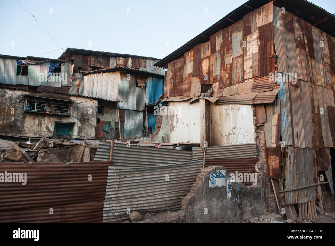 Wealth inequality.Dharavi,Asia's largest slum in the middle of India's financial capital of Mumbai,Bombay,Maharashtra,India,South Asia. Stock Photo