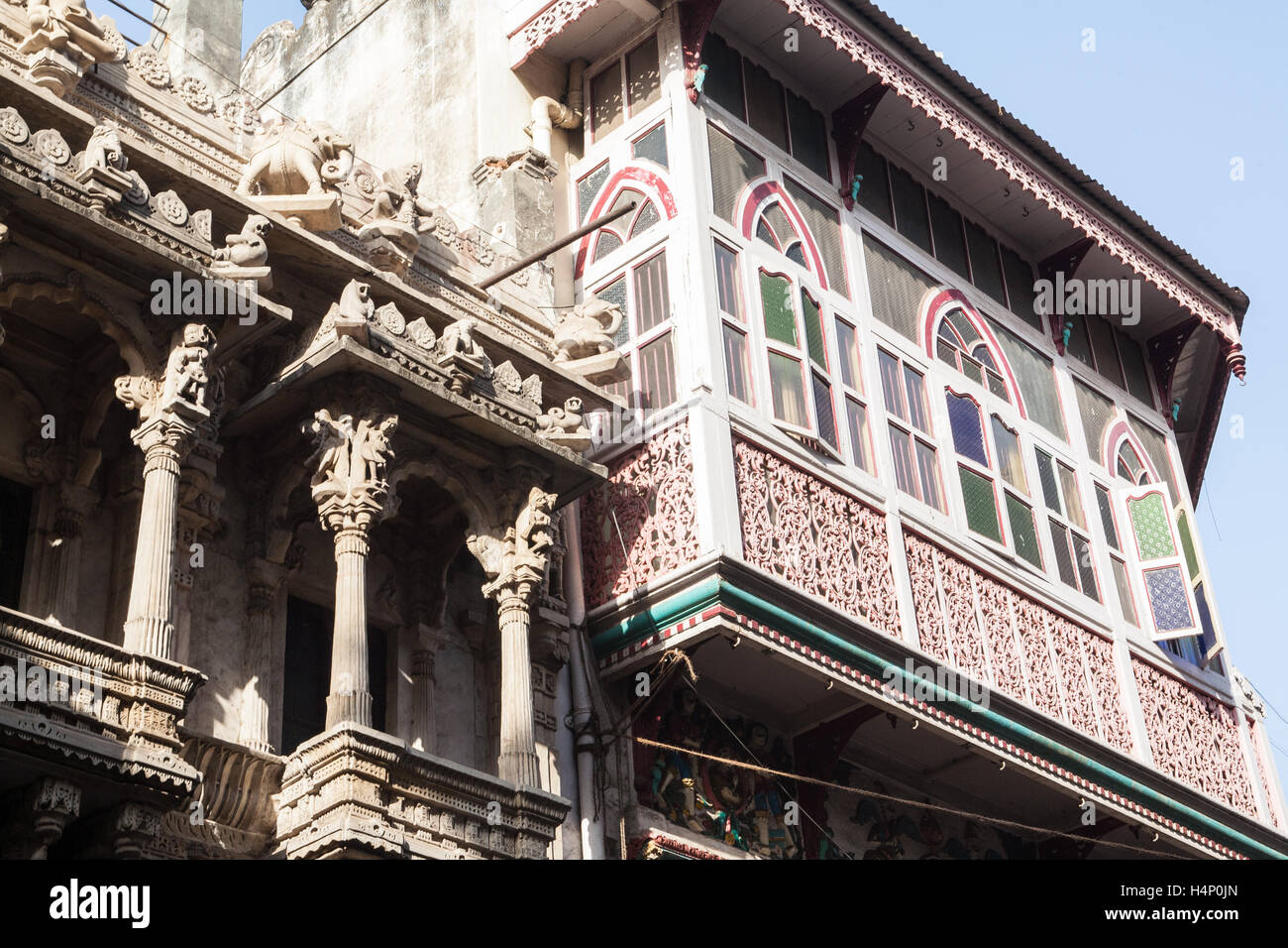 Architecture within old walled area of Ahmedabad city,Gujurat state,India South Asia. Stock Photo