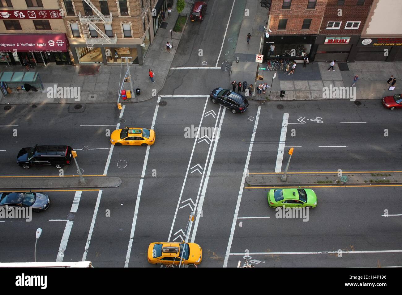 Traffic passing through the Bowery Street on September 4th, 2016 in New York City, New York. Stock Photo