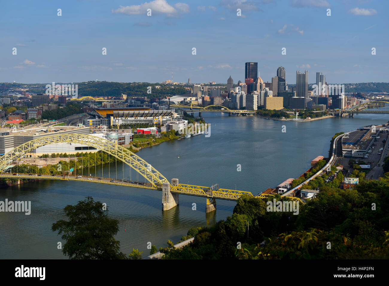 USA Pittsburgh PA Pennsylvania skyline at the confluence of Allegheny Monongahela and Ohio Rivers daytime Stock Photo