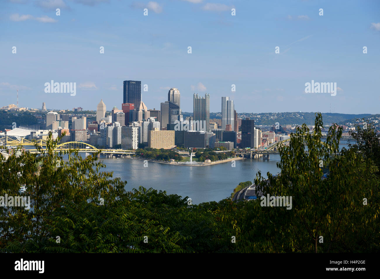 USA Pittsburgh PA Pennsylvania skyline at the confluence of Allegheny Monongahela and Ohio Rivers daytime Stock Photo