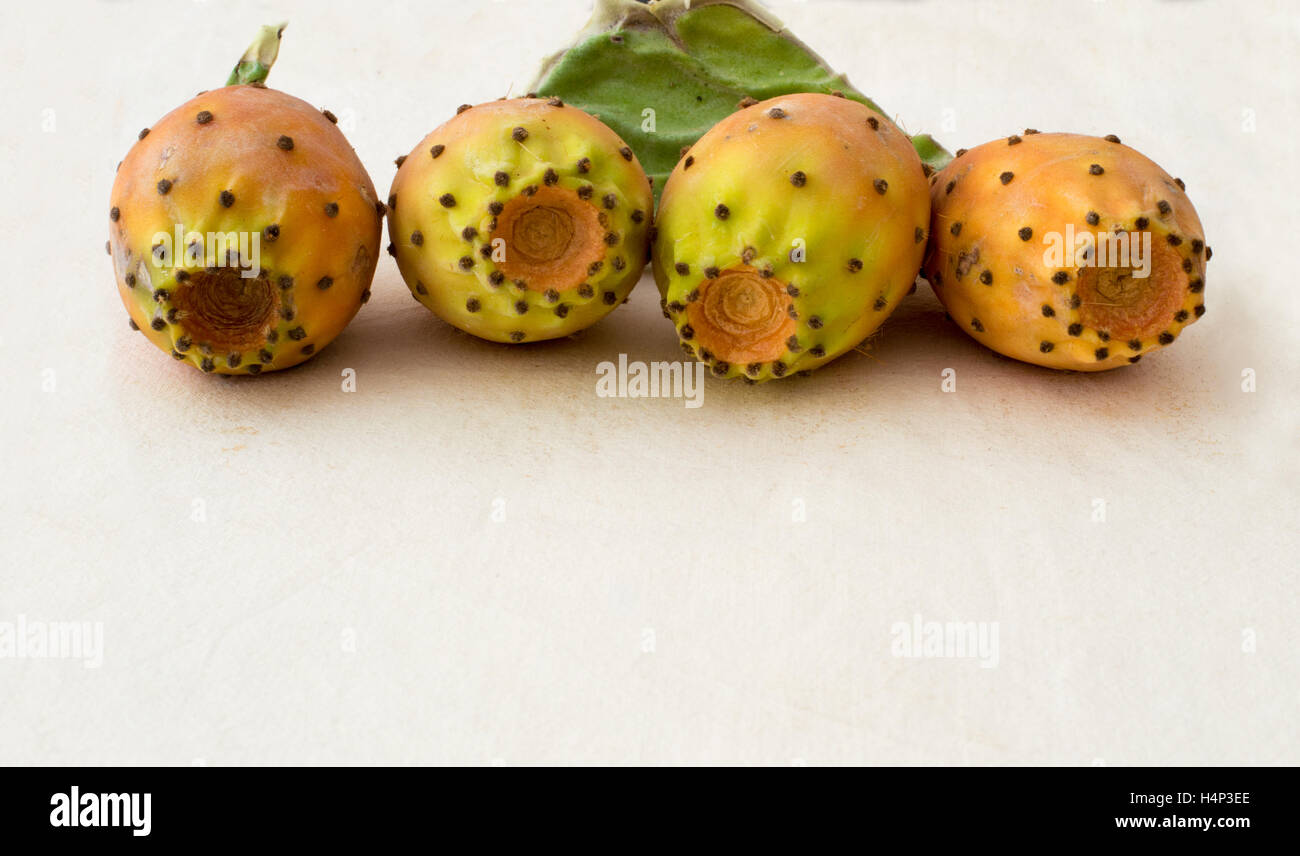 Prickly Pear Cactus Fruits on a White Background Stock Photo