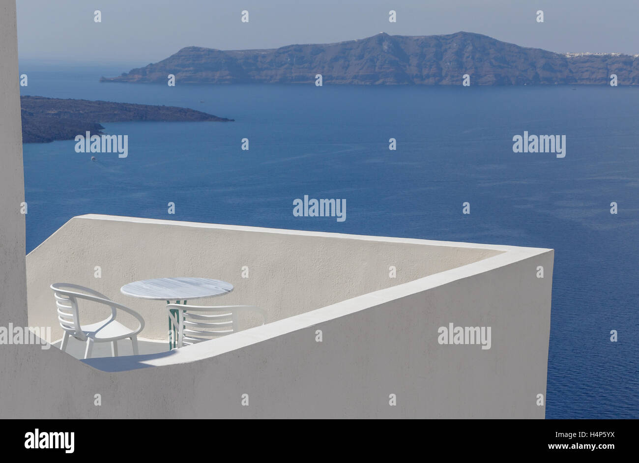 balcony with view on caldera of Santorini Stock Photo