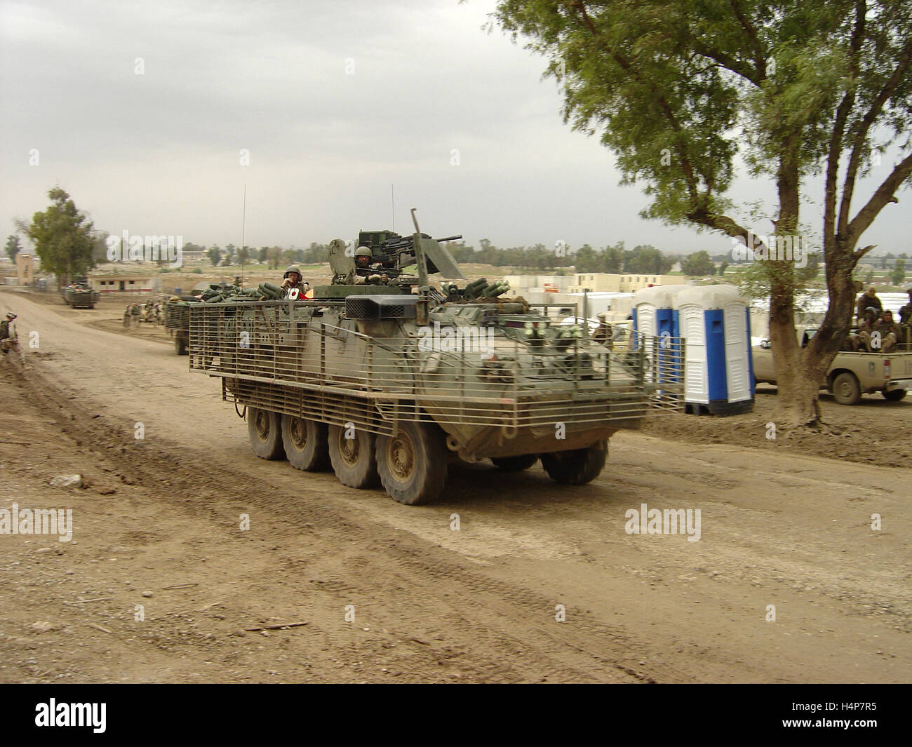 22nd November 2004 A U.S. Army Stryker ICV driving through FOB (Forward Operating Base) Marez, Mosul, northern Iraq. Stock Photo