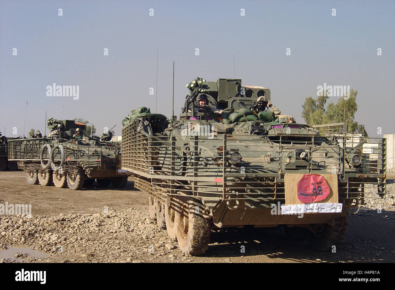 25th November 2004 U.S. Army M1134 ATGM (Anti-Tank Guided Missile) Vehicles at FOB Marez in Mosul. Stock Photo