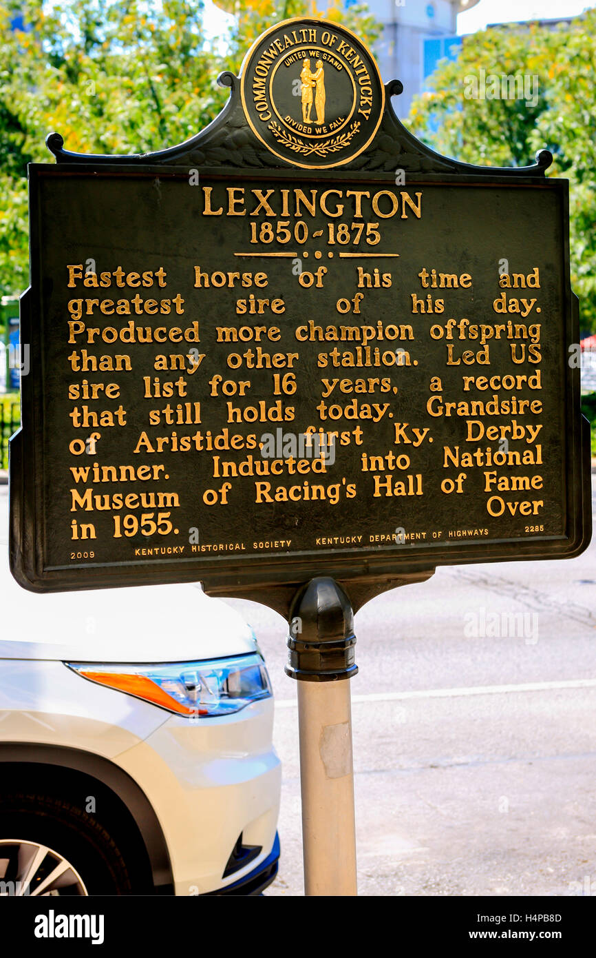Horse history sign in downtown Lexington KY Stock Photo Alamy