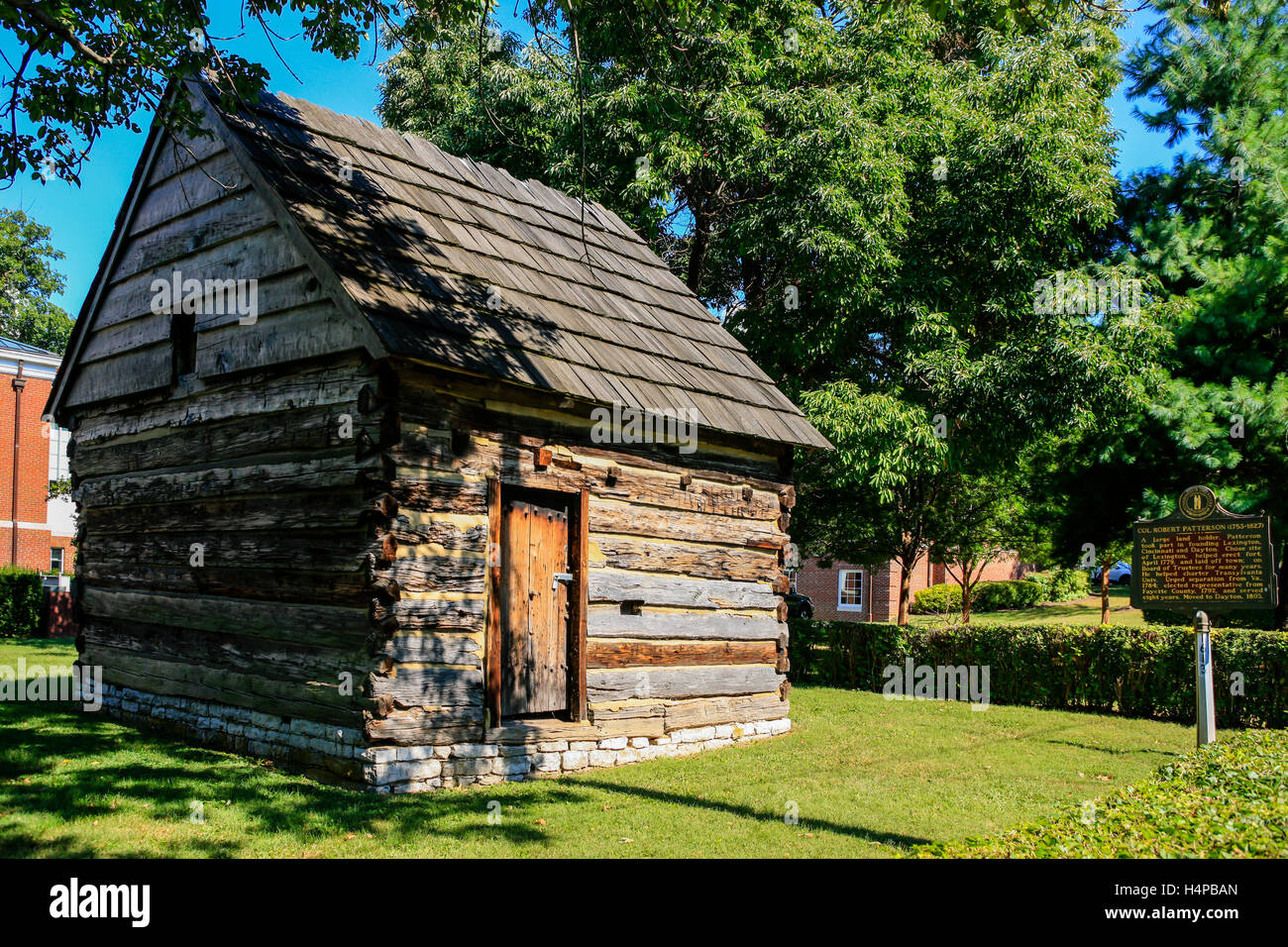 Col. Robert Patterson Cabin on Transylvania University campus, the first  abode in Lexington KY Stock Photo - Alamy
