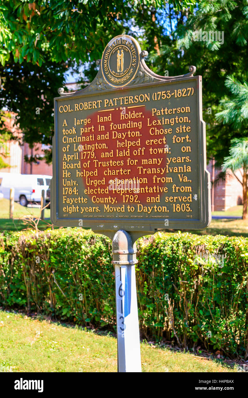 Col. Robert Patterson history placard on the Transylvania University ...