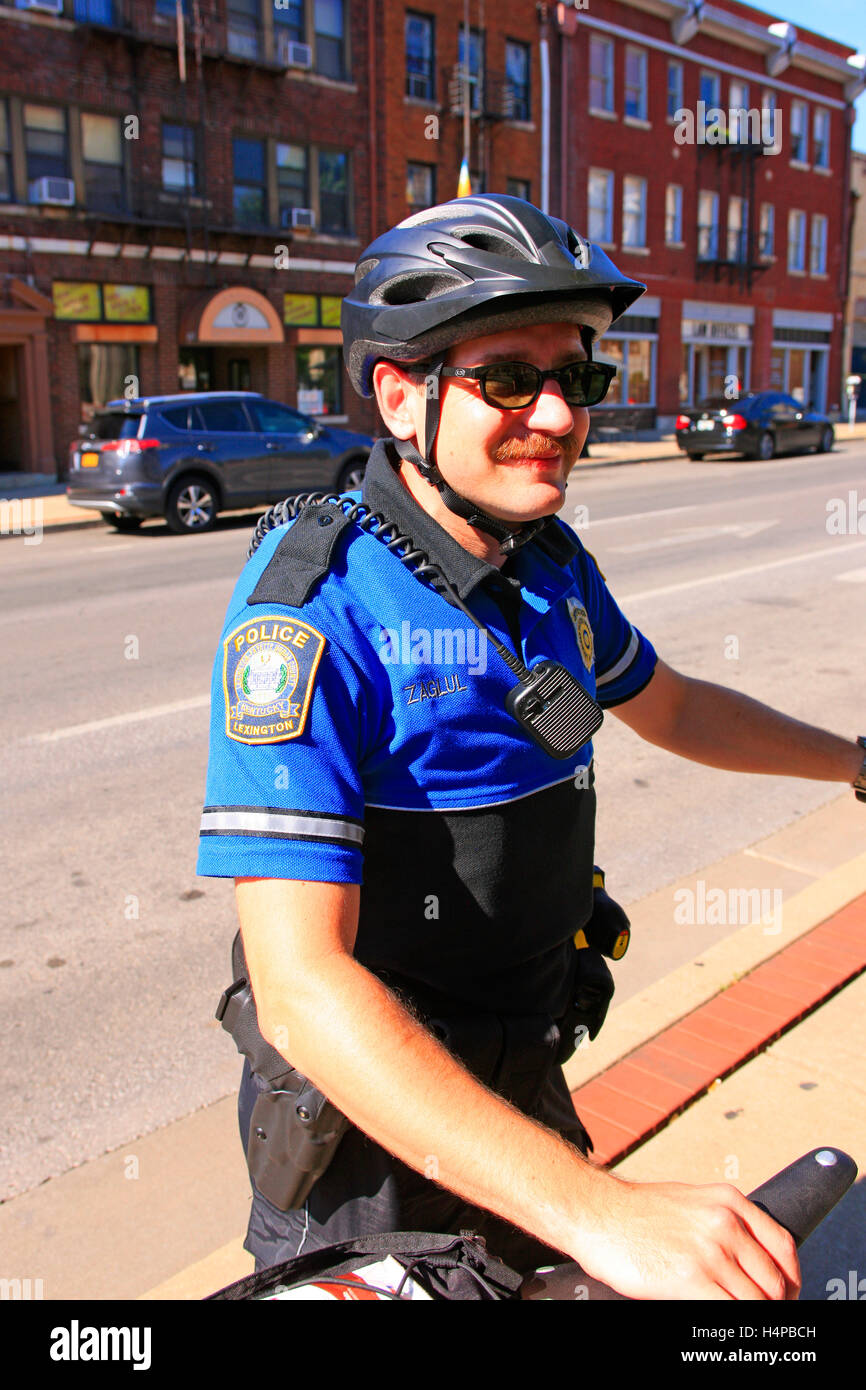 Lexington city bicycle cop in his summer uniform Stock Photo