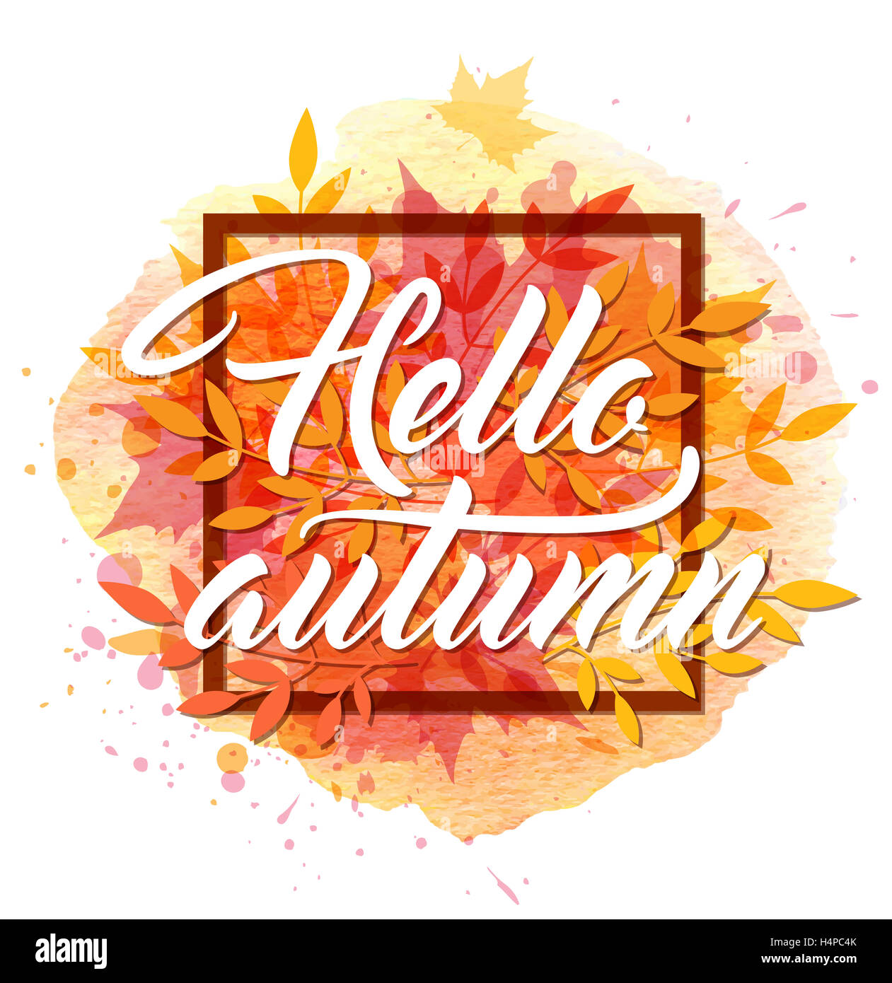 Watercolor frame yellow autumn Cut Out Stock Images & Pictures - Alamy