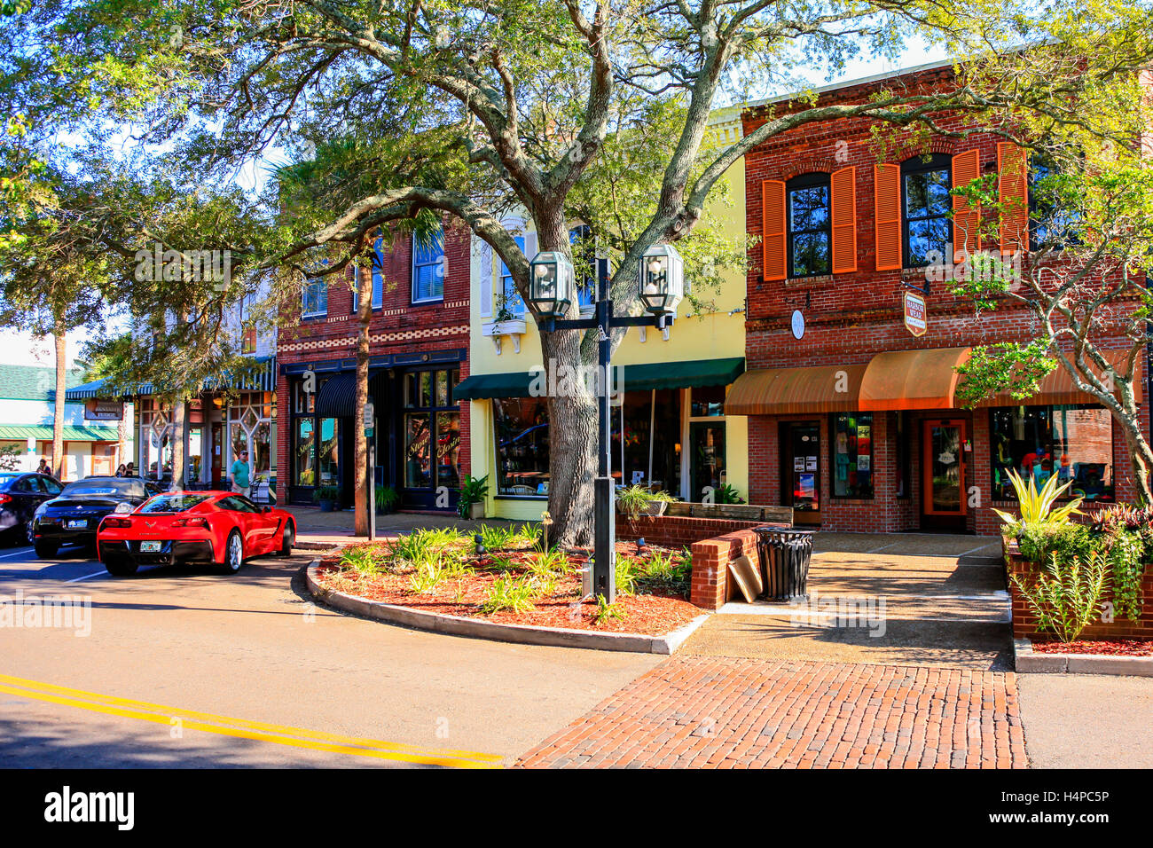 Stores on Centre Street in downtown Fernandina Beach City in Florida Stock Photo