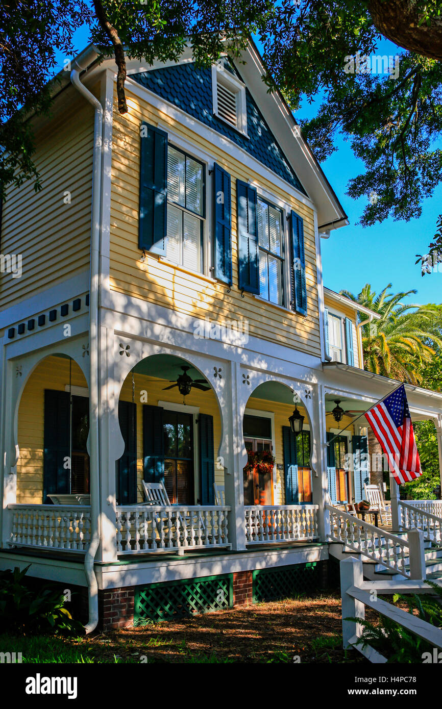 Patriotic home on the corner of S 3rd and Ash Street in the historic district of Fernandina