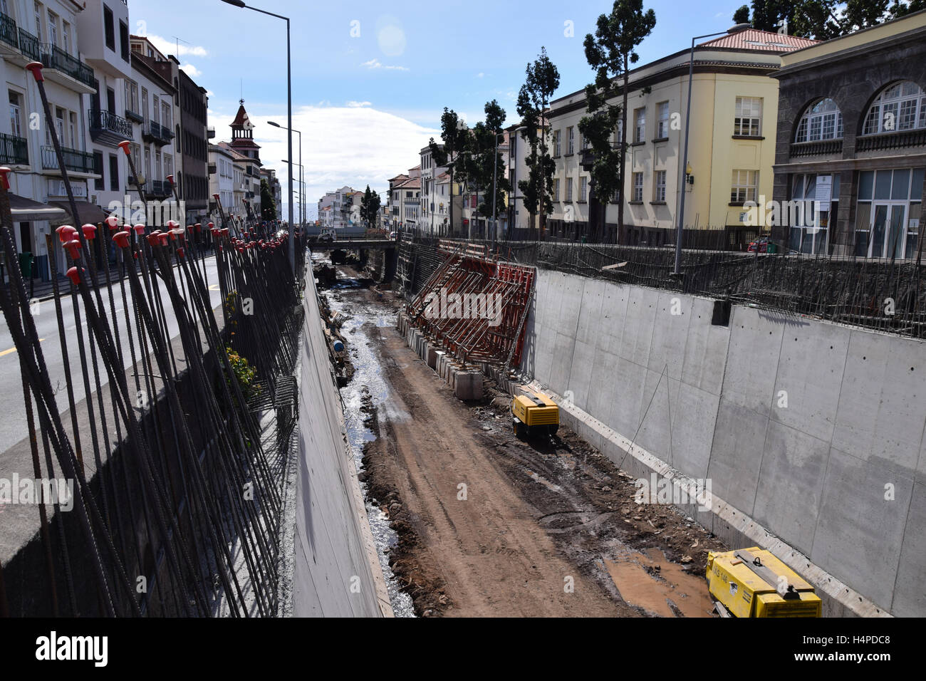 Water diversion channel under construction in Funchal, Madeira Stock