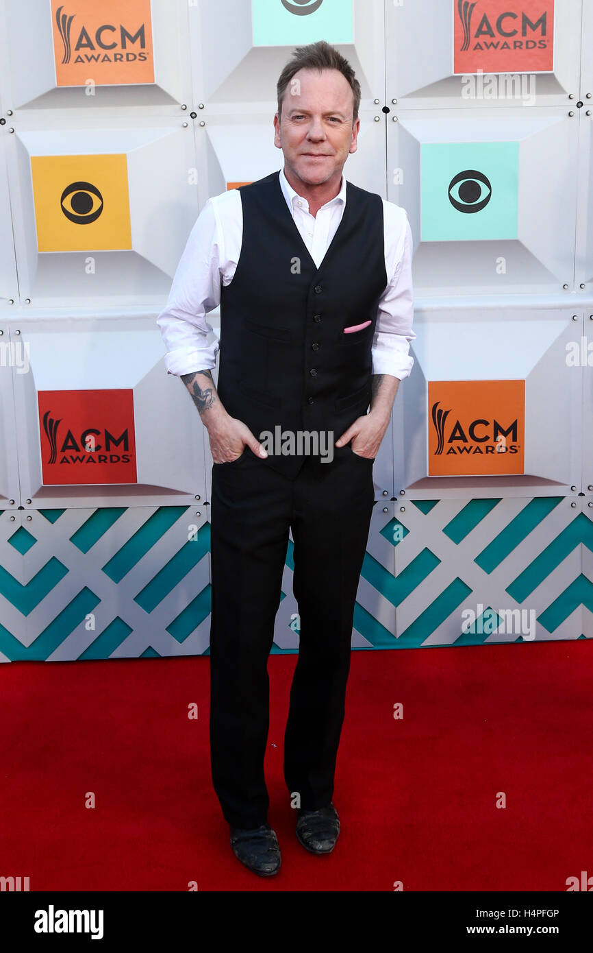 Kiefer Sutherland attends the 51st Academy of Country Music Awards at MGM Grand Garden Arena on April 3, 2016 in Las Vegas, Nevada. Stock Photo