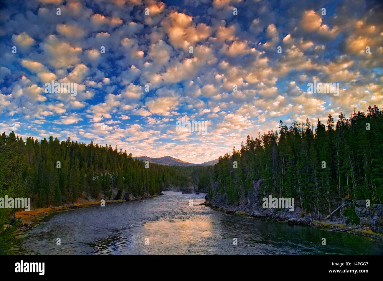 Clouds over Yellowstone River. Yellowstone National Park, WY Stock Photo