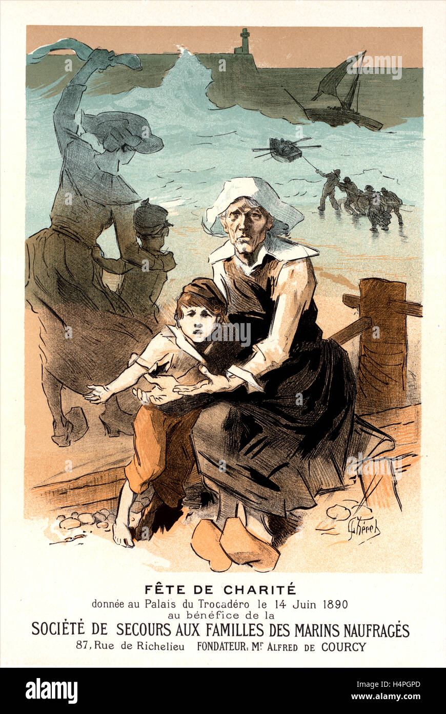 Poster for une fête de charité au bénéfice de la Société de Secours aux Familles des Marins naufragés. Chéret, Jules (1836-1932) Stock Photo