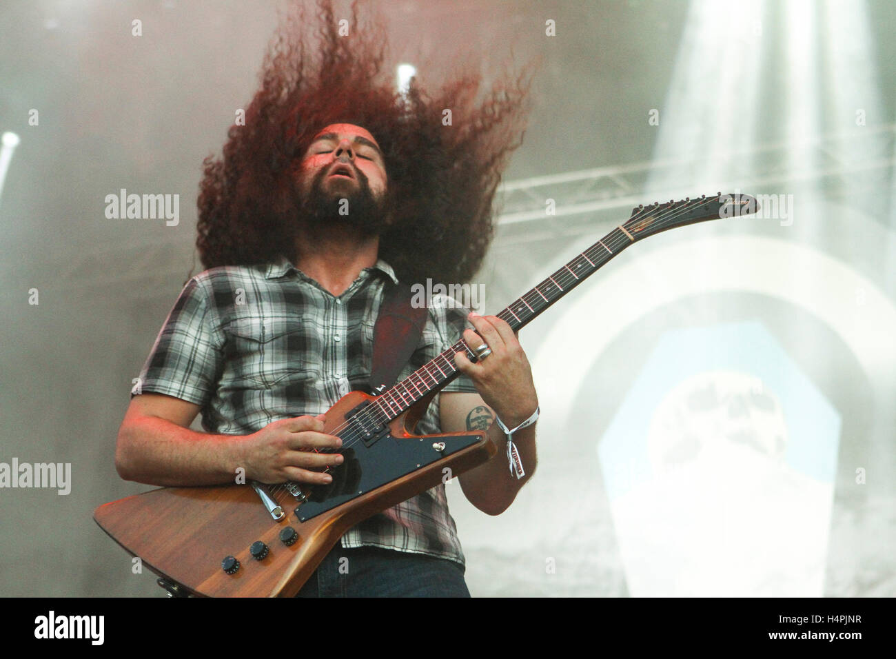 Vocalist and guitarist Claudio Sanchez of Coheed and Cambria performs at 2015 Monster Energy Aftershock Festival at Gibson Ranch County Park on October 25, 2015 in Sacramento, California. Stock Photo