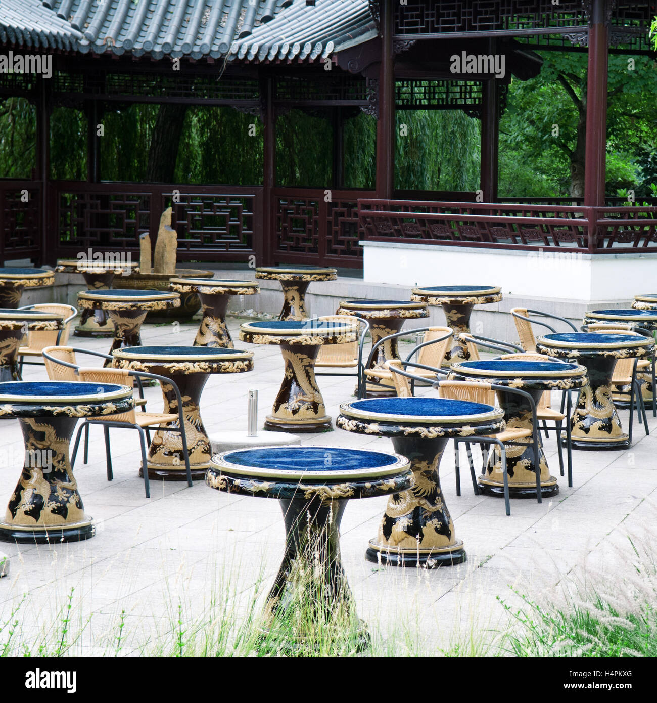 tables for tea in a Chinese restaurant Stock Photo Alamy