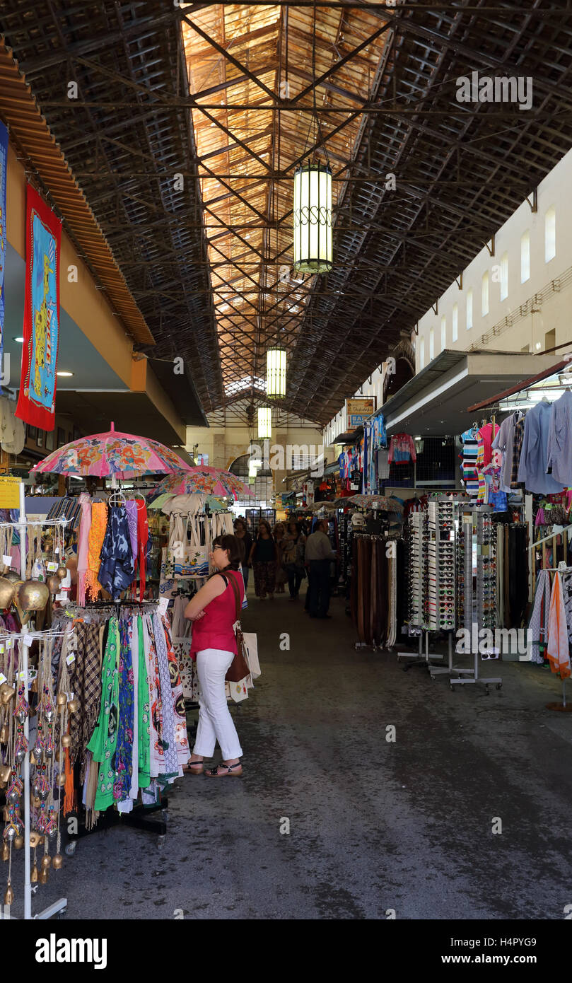 Shopping for accessories in the covered market in Chania, Crete, in October 2016 Stock Photo