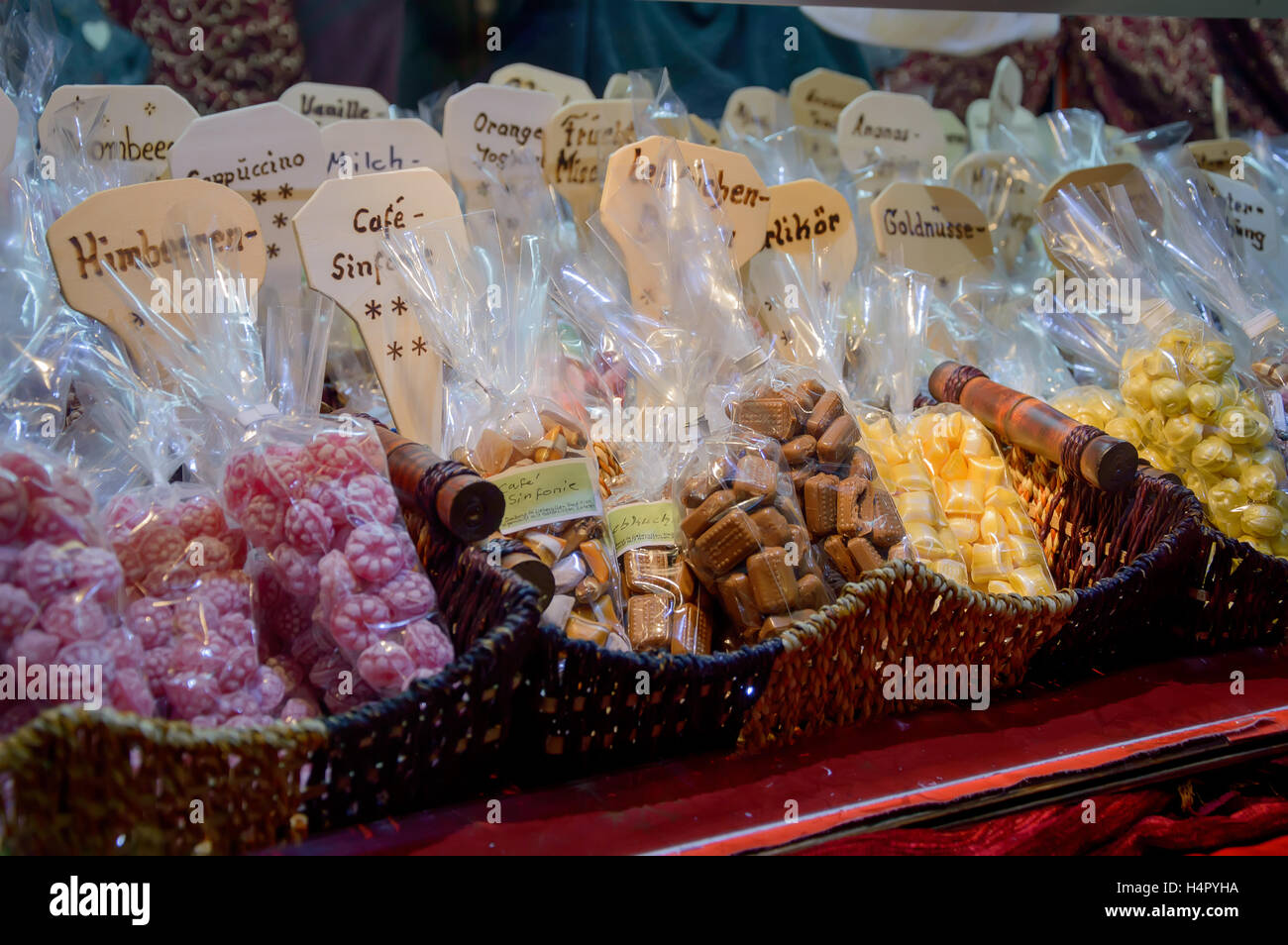 Choice Of Caramel Candies At The Christmas Market In Fulda Germany Stock Photo Alamy