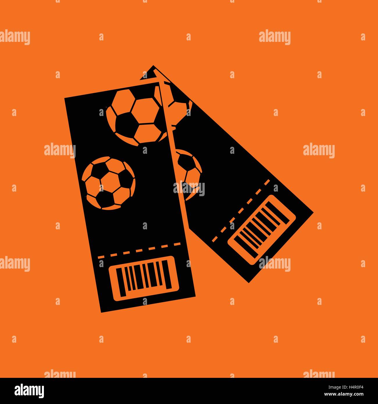 Two football tickets icon. Orange background with black. Vector illustration Stock Vector Image