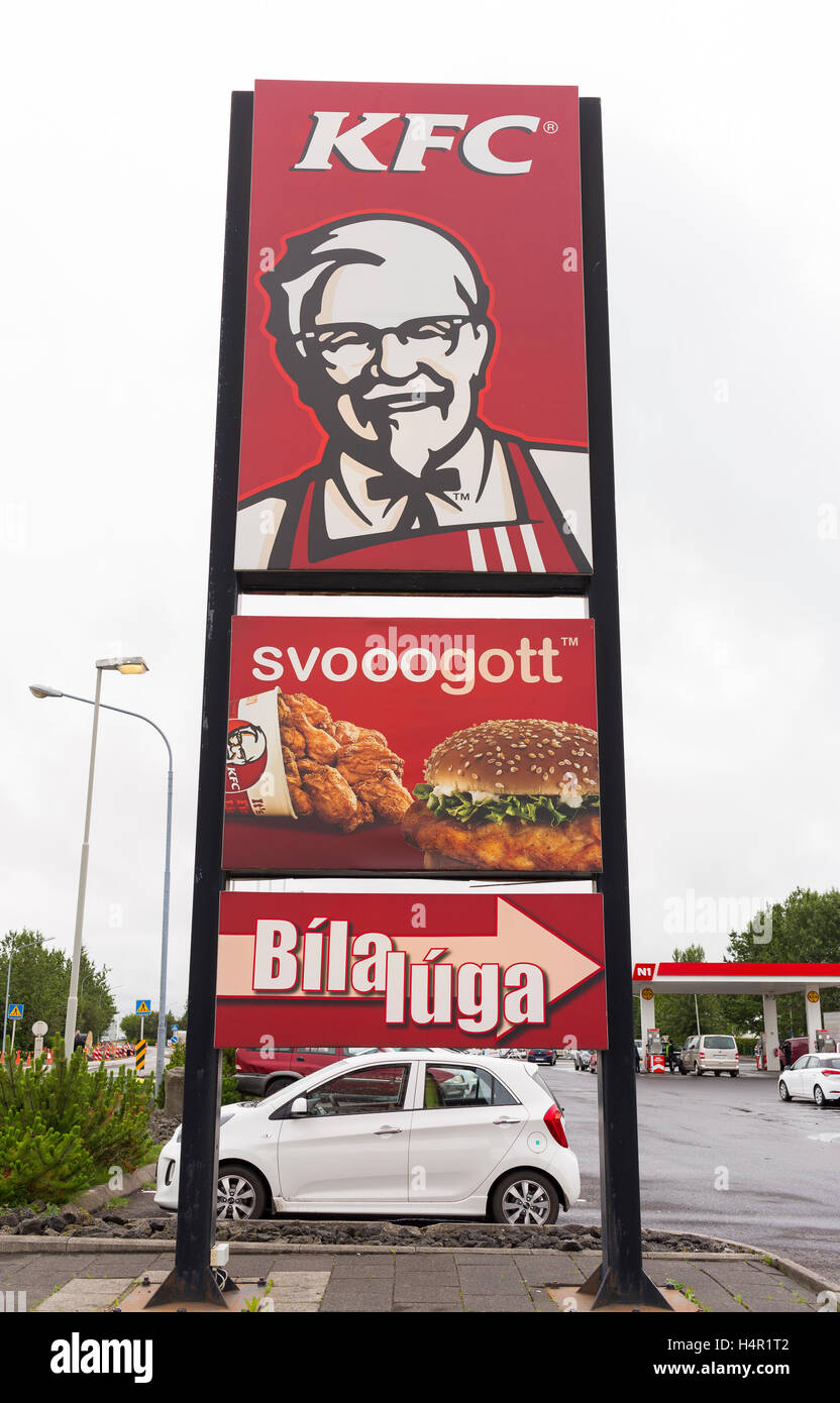 ICELAND - KFC Kentucky Fried Chicken fast food restaurant sign. Stock Photo