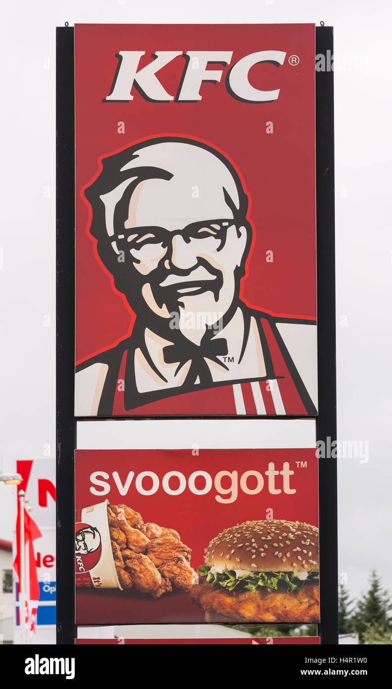 ICELAND KFC Kentucky Fried Chicken fast food restaurant sign Stock