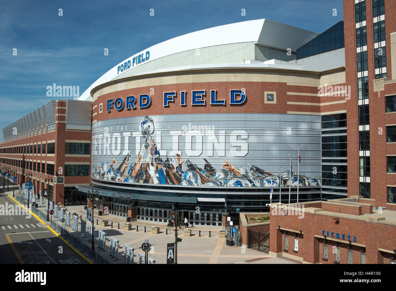 Ford Field entrance home of the professional football team Detroit Lions in  Detroit Michigan MI Stock Photo - Alamy