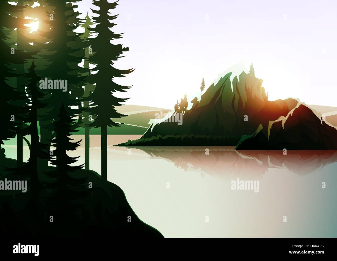 Nature landscape, mountain forest and lake Stock Vector Image & Art - Alamy