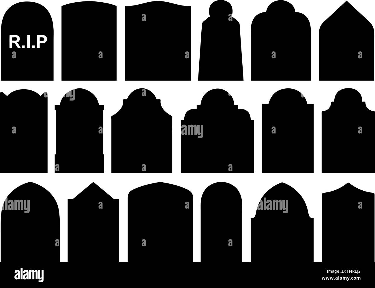 Illustration of different Halloween gravestones isolated on white Stock