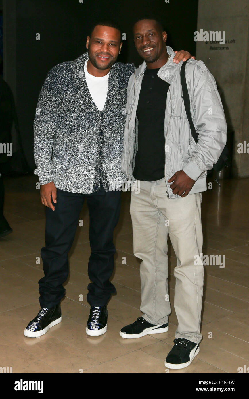 NEW YORK-OCT 10: Actor Anthony Anderson (L) and Duane Sharkey' Moody attend the 53rd New York Film Festival - closing night gala presentation and premiere of 'Miles Ahead' at Alice Tully Hall on October 10, 2015 in New York City. Stock Photo