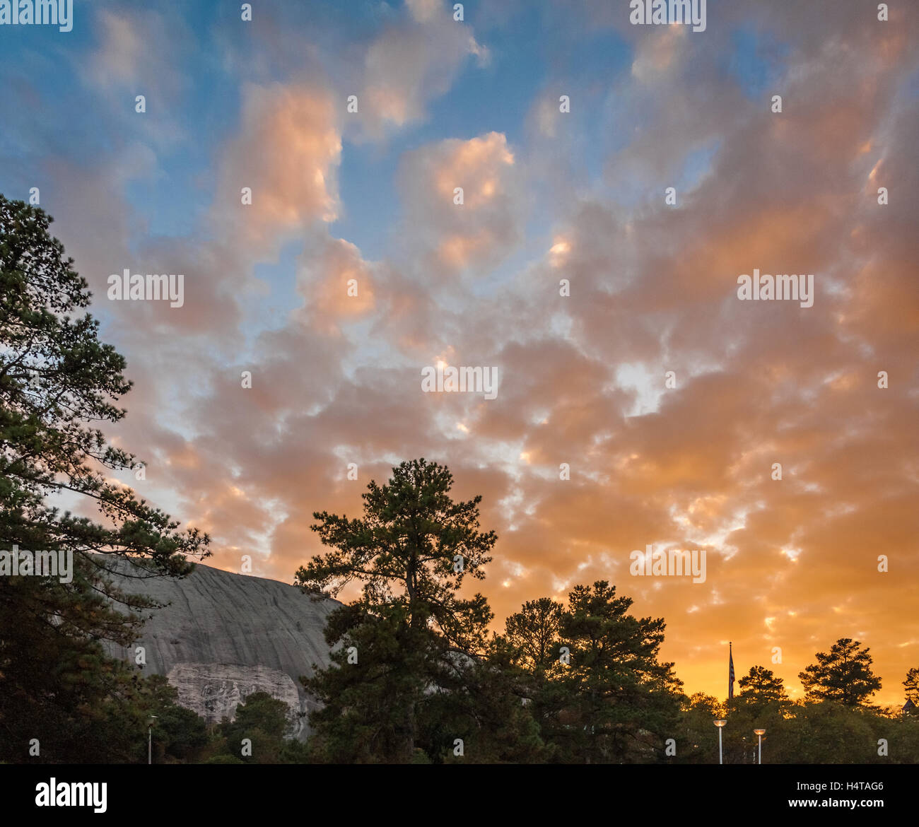 Fiery sunset over Stone Mountain Park in Atlanta, Georgia, USA. Stock Photo