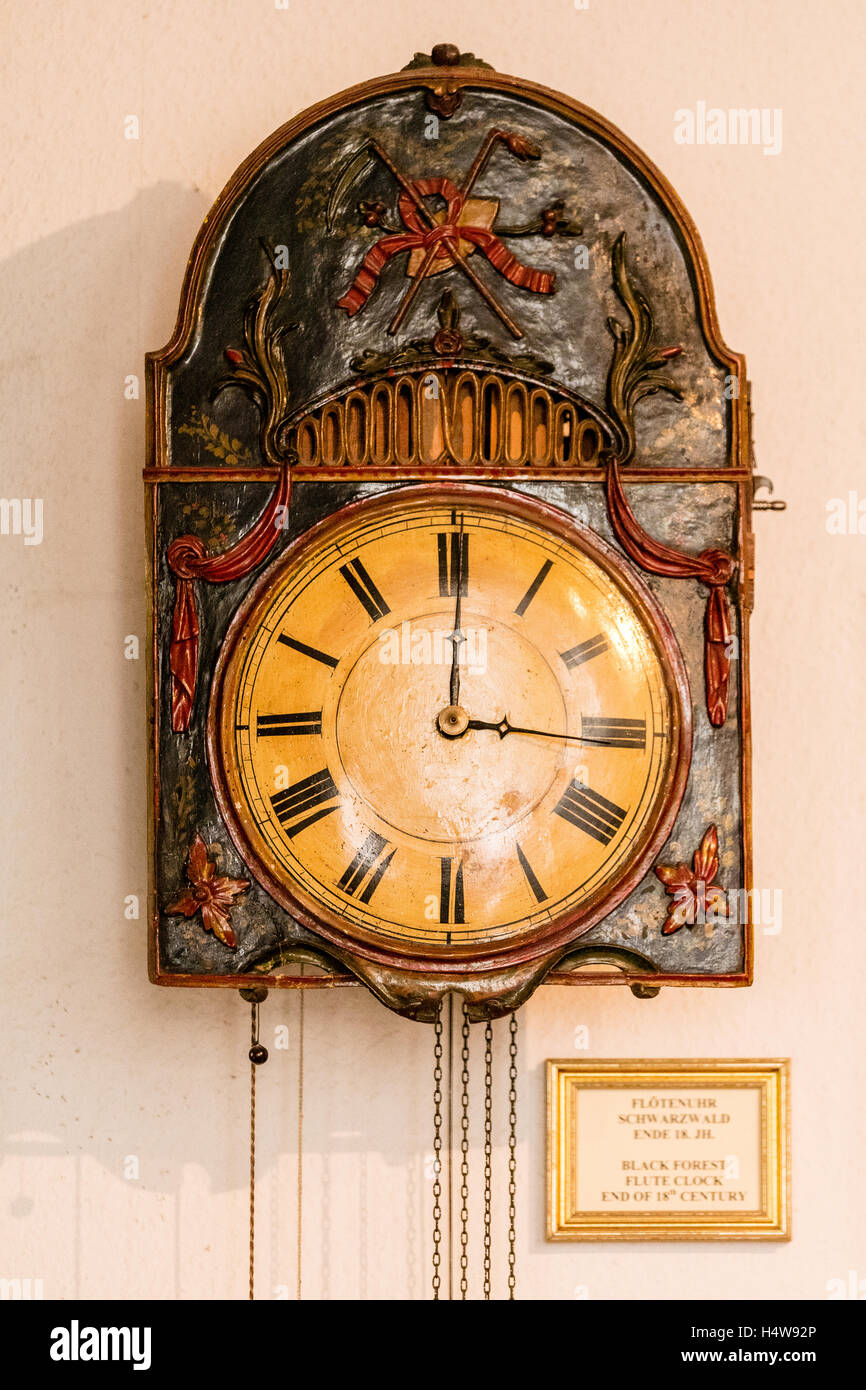 Traditional handmade German wooden clock with chimes, Rudesheim, Rhine Gorge, Germany, Europe Stock Photo