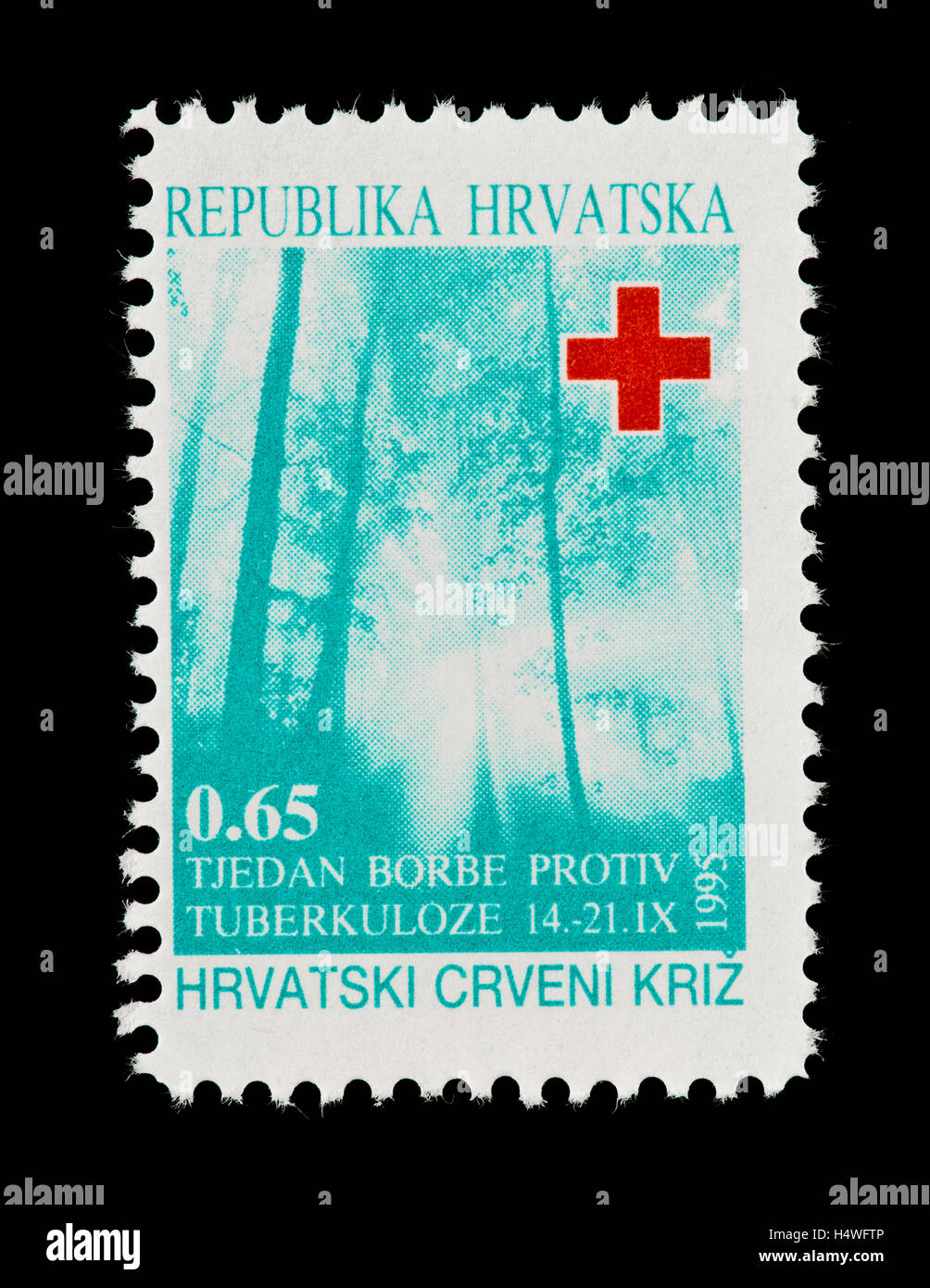 Postage stamp from Croatia depicting forest, for the Red Cross and tuberculosis treatment Stock Photo -