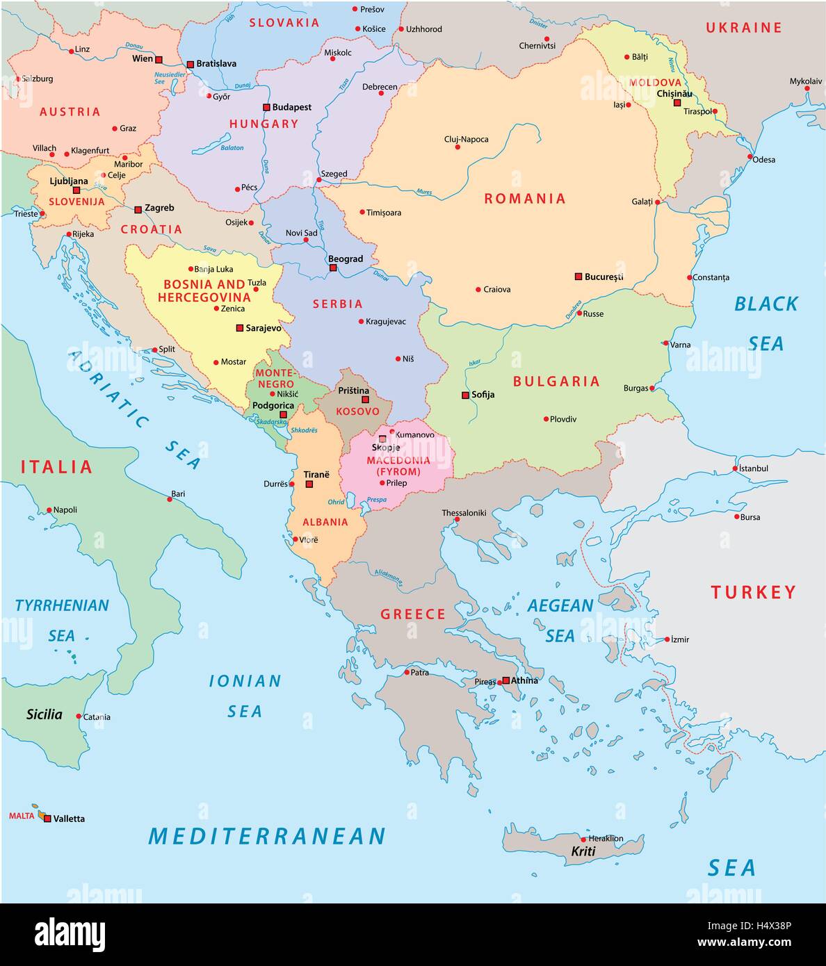 southeast europe map Stock Vector Image & Art - Alamy