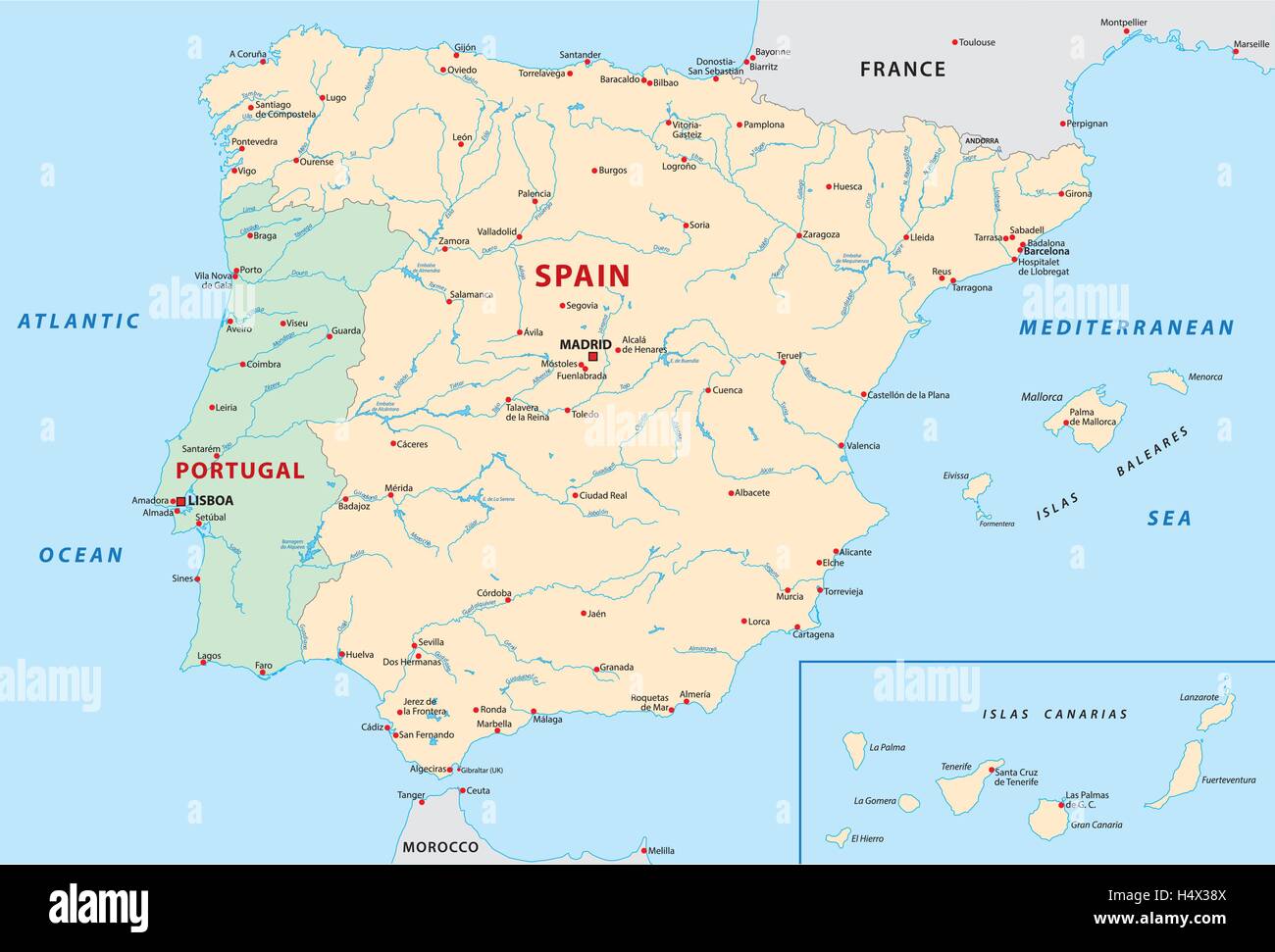 Worldmap And Detailed Maps Of France, Portugal And Spain Royalty