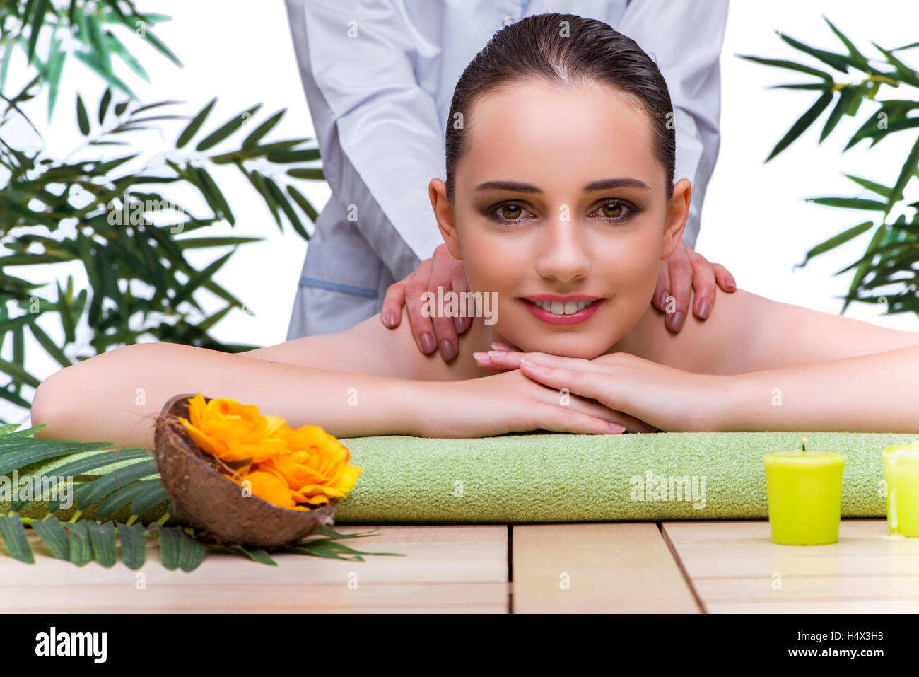 Woman during massage session in spa salon Stock Photo Alamy