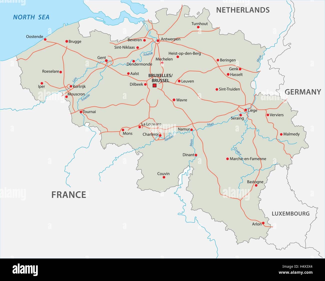 belgium motorway map Stock Vector