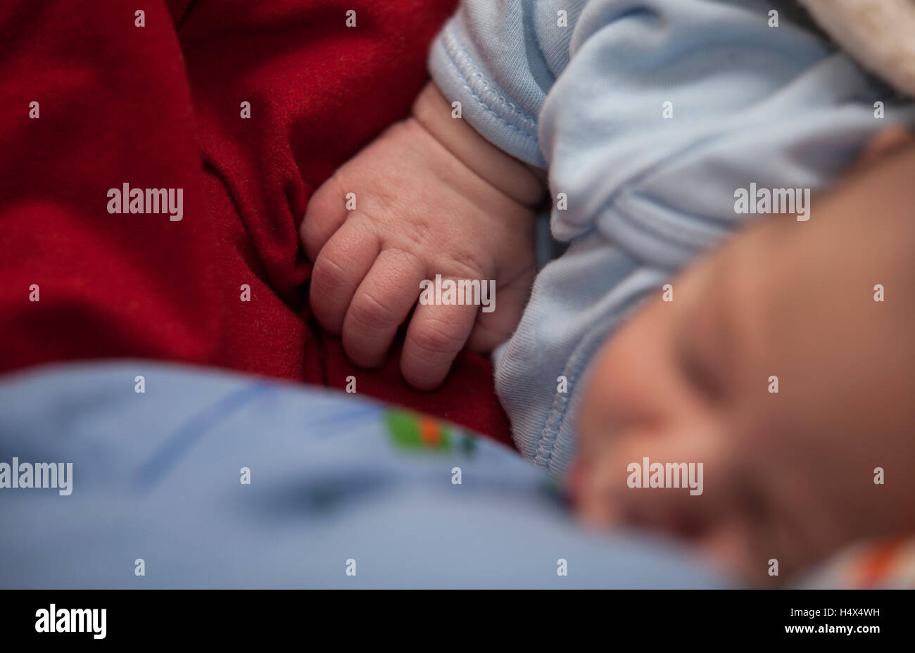 Picture of a newborn baby sleeping on blanket Stock Photo Alamy