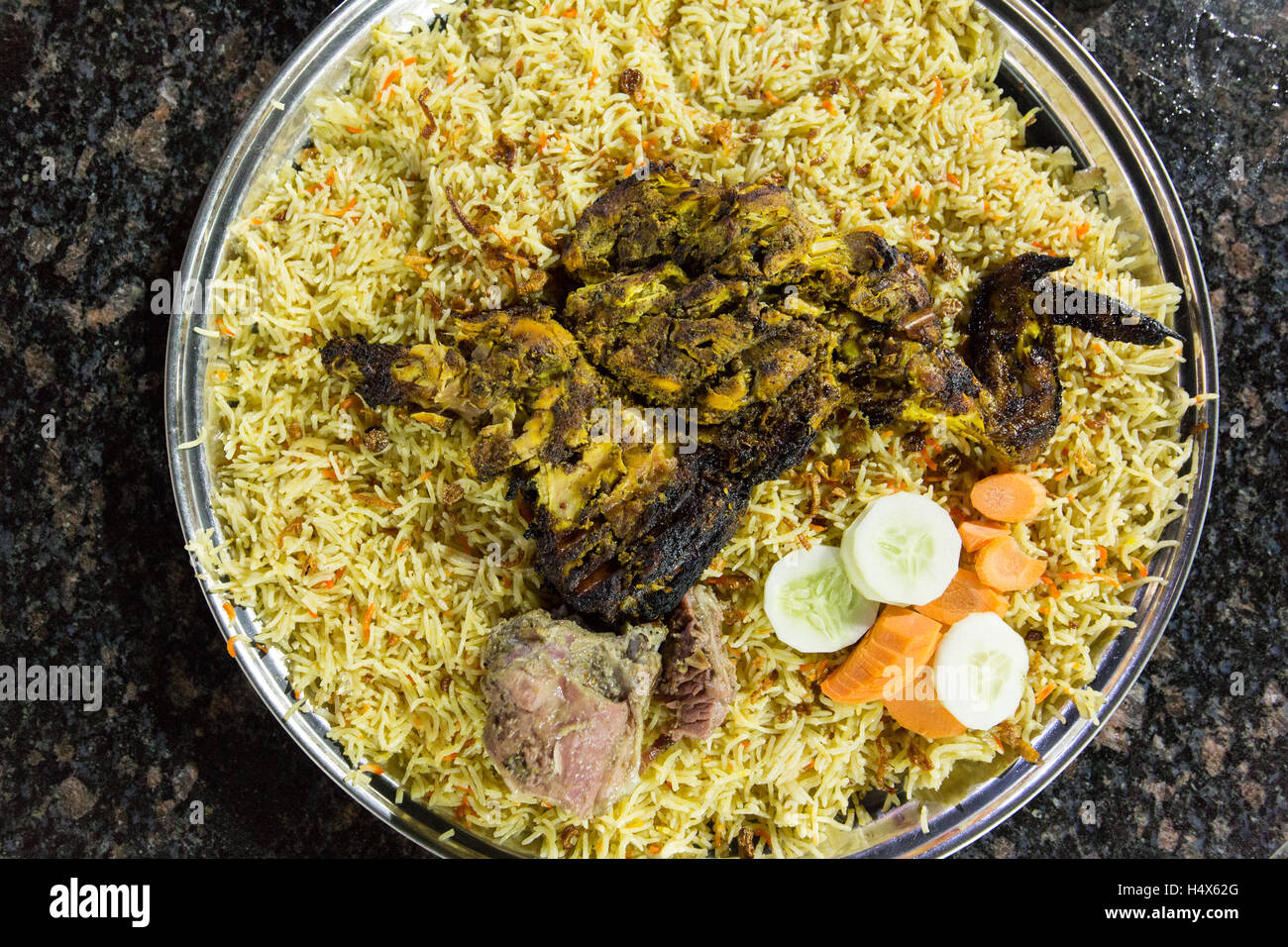 Faham Mandi at  Al Saud Bait Al Mandi restaurant at Barkas in Hyderabad,India Stock Photo
