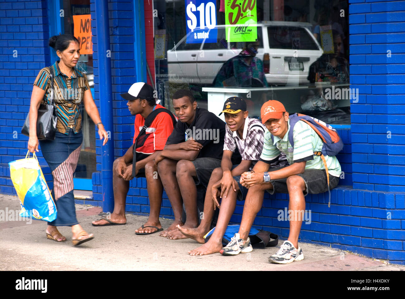 fiji, suva, youths in mark street Stock Photo