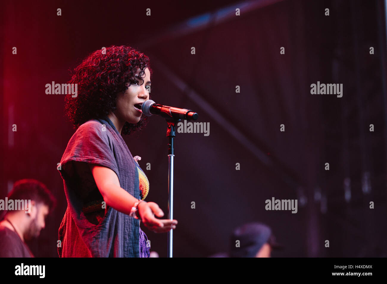 Singer Jhene Aiko performs at Bumbershoot Festival on September 5, 2015 in Seattle, Washington. Stock Photo
