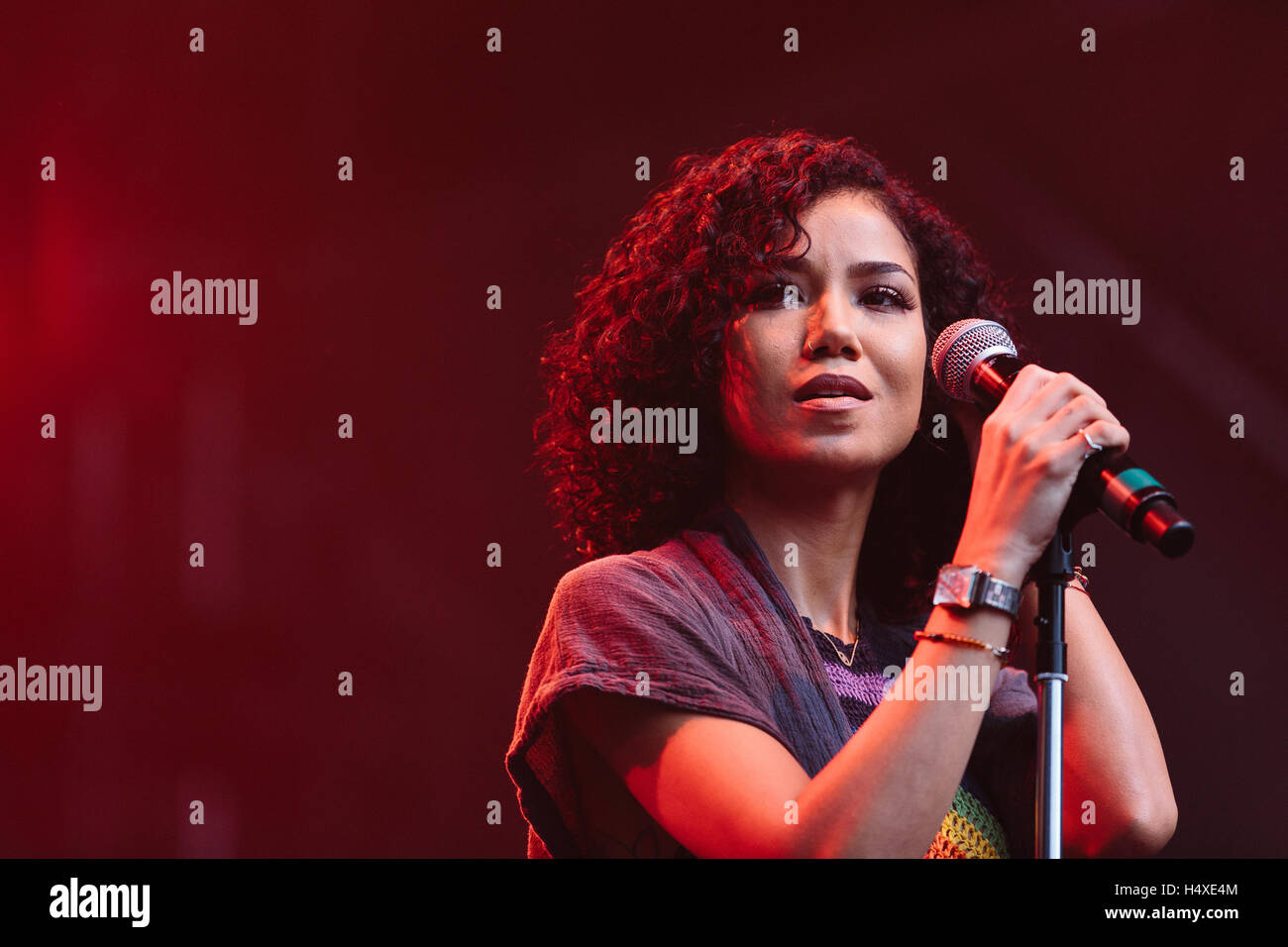 Singer Jhene Aiko performs at Bumbershoot Festival on September 5, 2015 in Seattle, Washington. Stock Photo