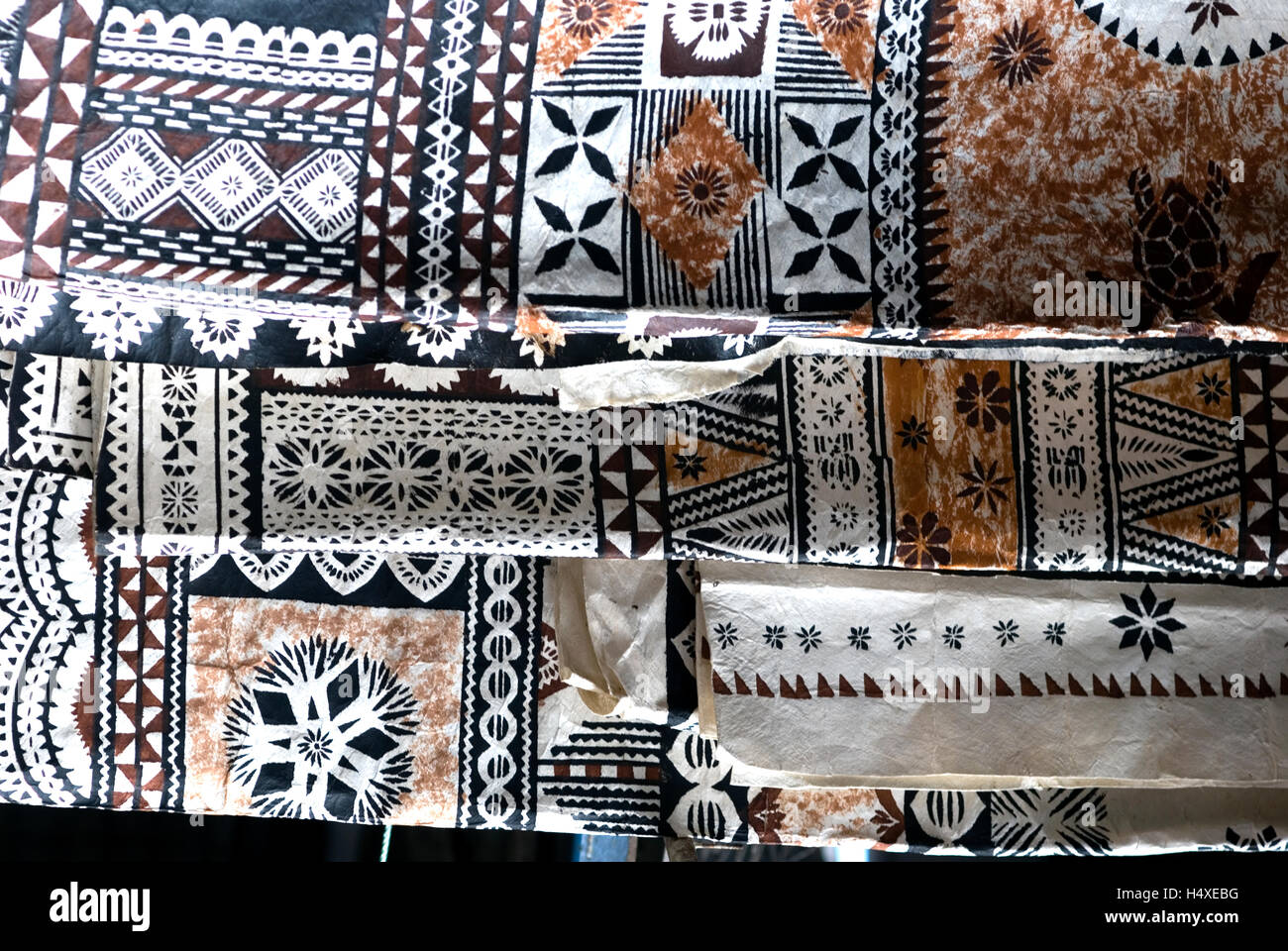 fiji, suva, tapa cloth on sale in handicraft flea market Stock Photo