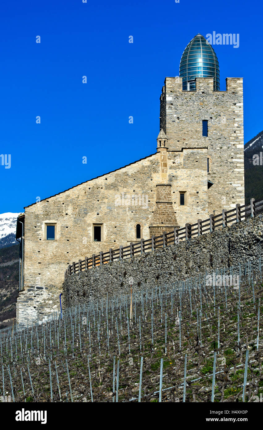 Bishop's Castle with glass dome by Mario Botta, Leuk, Valais, Switzerland Stock Photo