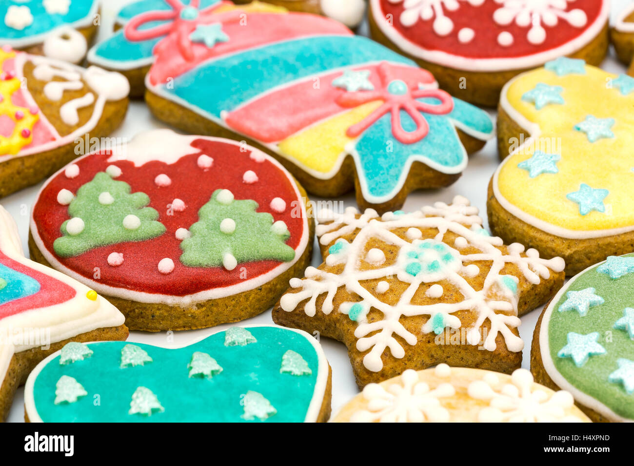 homemade colorful gingerbread cookies with different shapes background ...