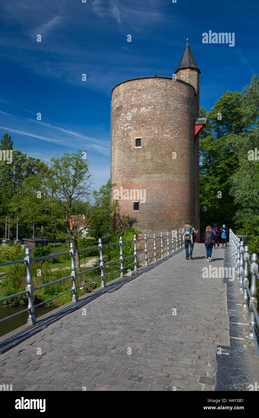 Gunpowder Tower and bridge, Minnewater Park, Bruges, Belgium Stock Photo
