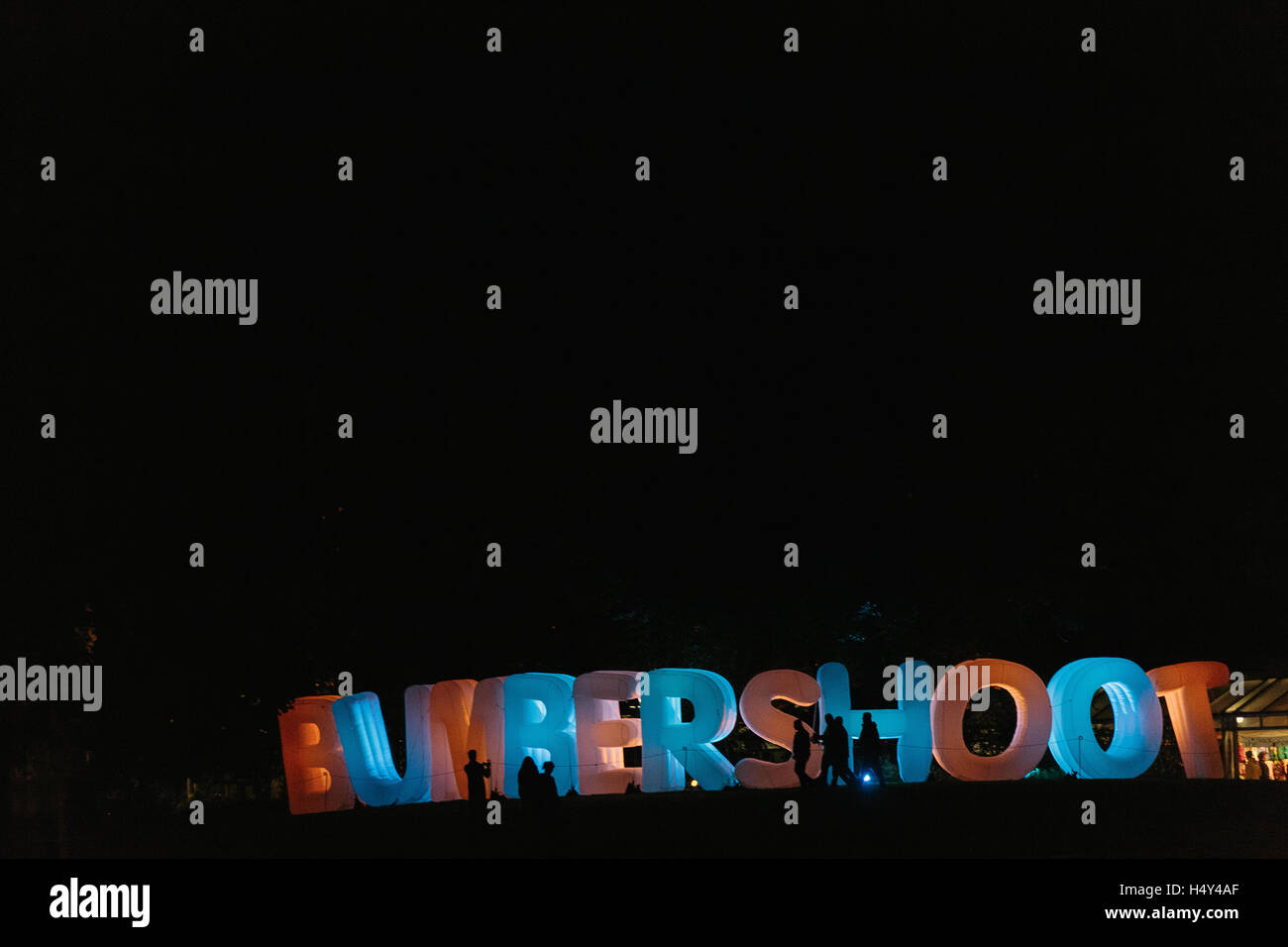 Blow up letter atmosphere at night during Bumbershoot Festival on September 5, 2015 in Seattle, Washington. Stock Photo