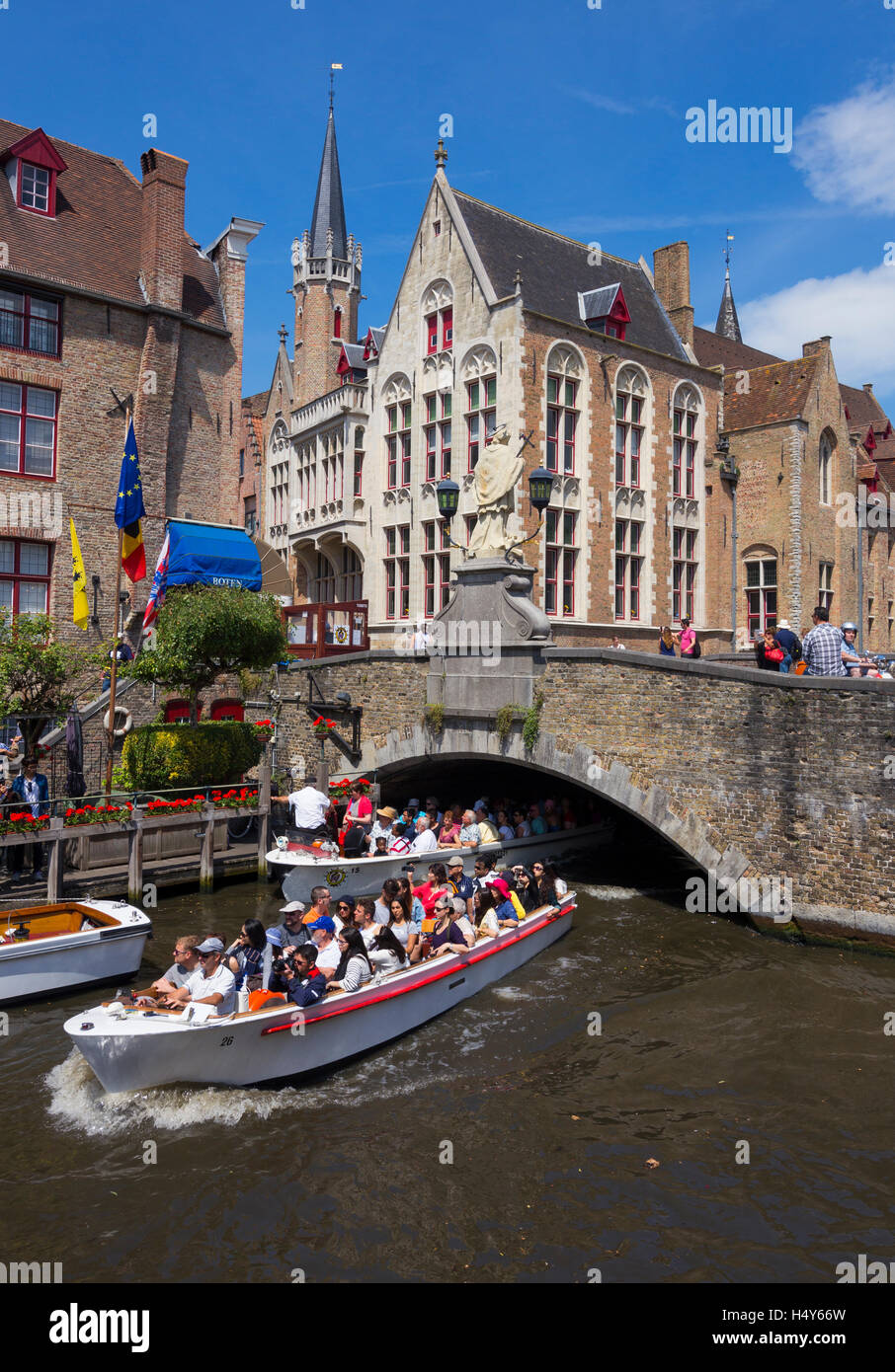 Canal tour boat , Dijver, Bruges, Belgium Stock Photo