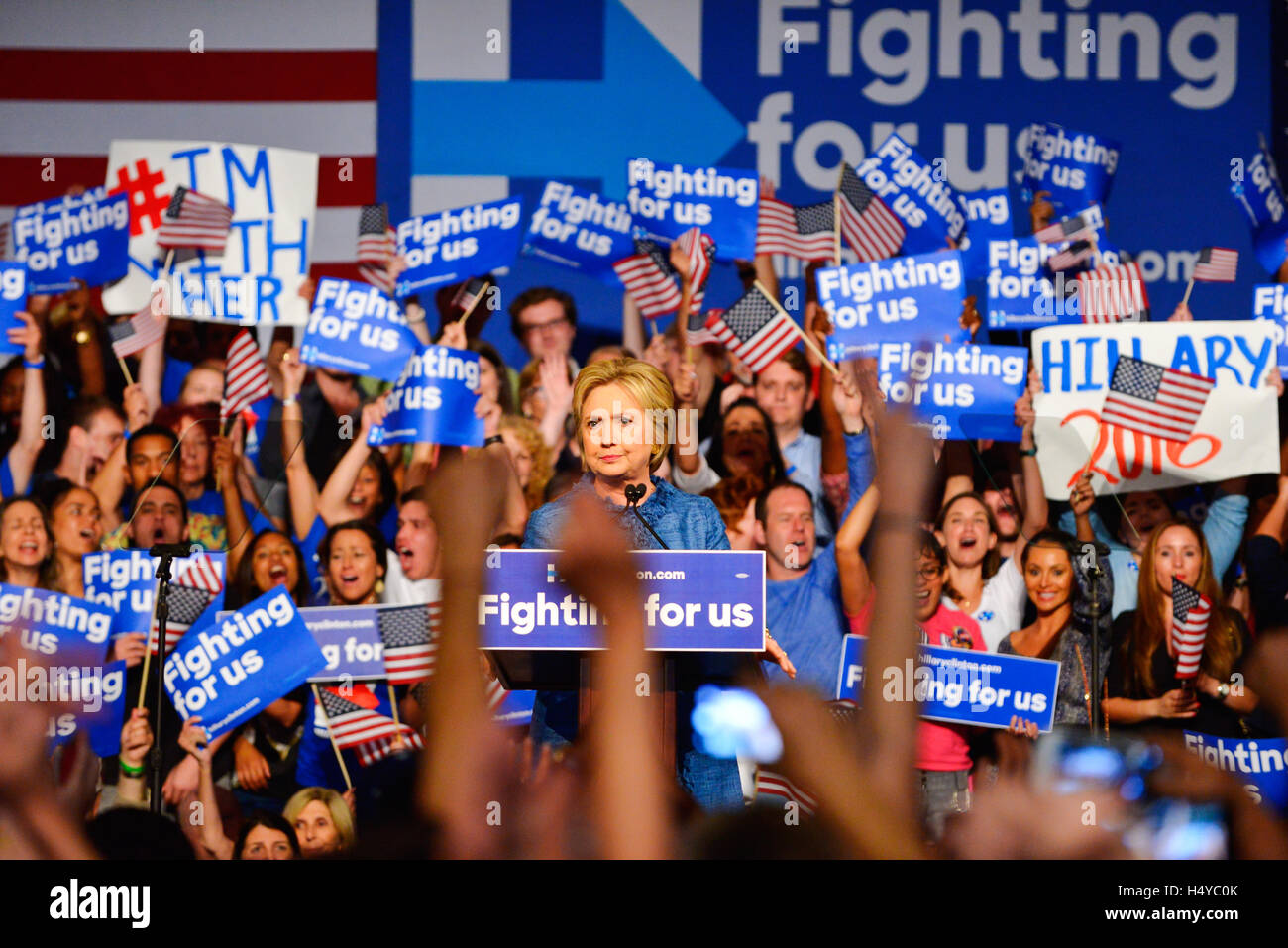 Hillary Clinton speaks to a crowd of supporters at a primary night ...
